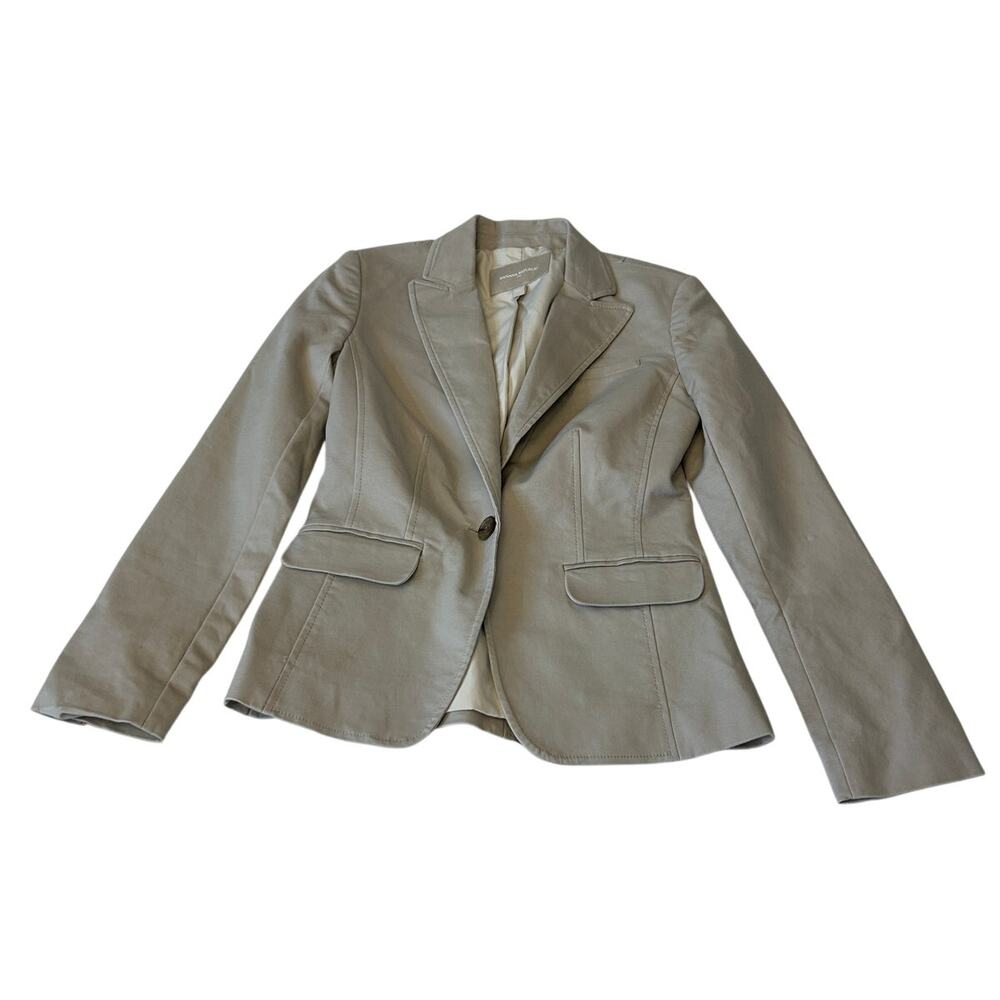 Banana Republic Women's Blazer Size 0 Petite Tan Cotton Blend Business Casual